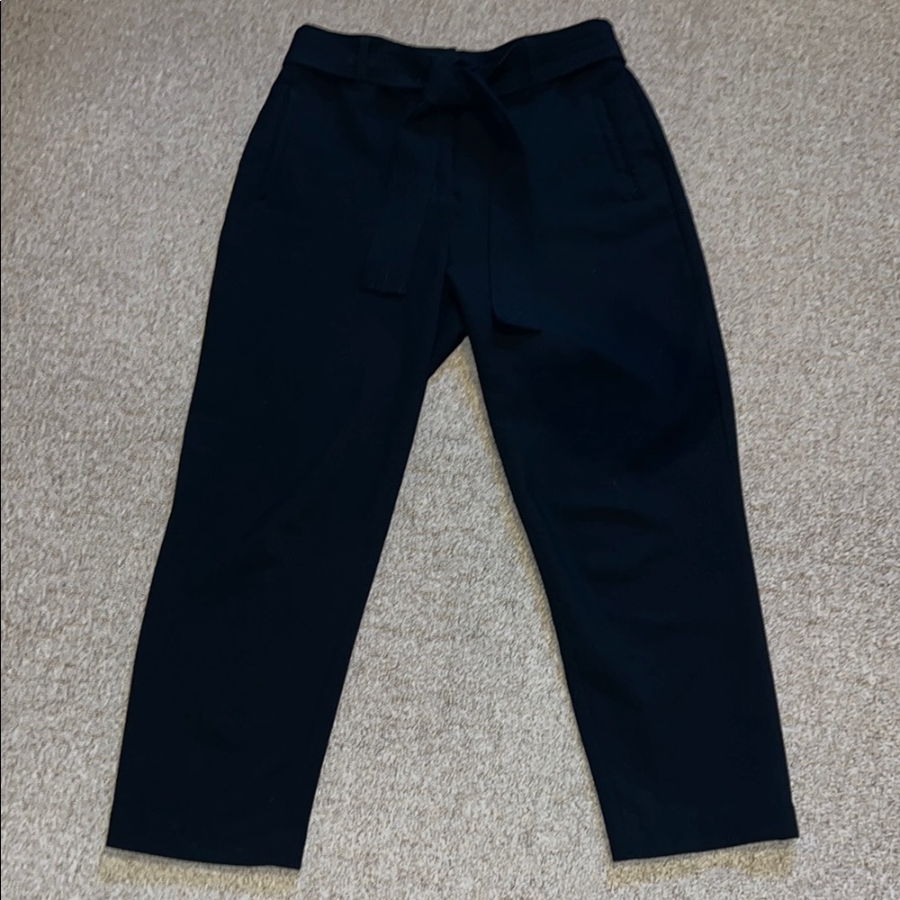 Rachel Zoe Tie Belt Straight Cropped Black Pants Size 8